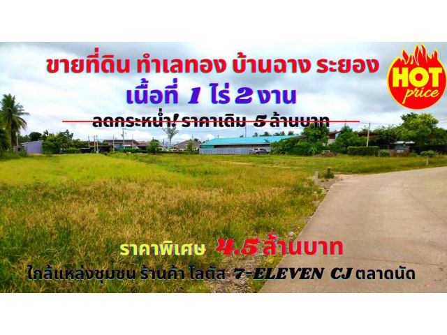ขายที่ดินระยอง บ้านฉาง เนื้อที่ 1ไร่ 2 งาน ต.สำนักท้อน อ.บ้านฉาง จ.ระยอง ทำเลทอง ติดถนนคอนกรีต หน้ากว้าง 21 เมตร