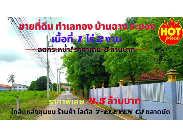 ขายที่ดินระยอง บ้านฉาง เนื้อที่ 1ไร่ 2 งาน ต.สำนักท้อน อ.บ้านฉาง จ.ระยอง ทำเลทองเหมาะสำหรับโครงการบ้านพักอาศัย