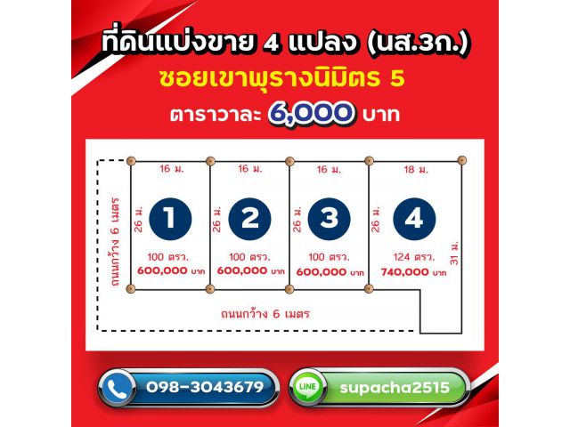 ขายที่ดิน ตารางวาละ 6,000 บาท  4 แปลง เท่านั้น อ.เมือง จ.กาญจนบุรี