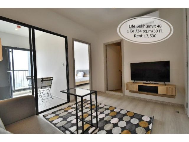 เช่า- Life Sukhumvit 48/1 ห้องนอน/ 34 ตร.ม. /ชั้น 30 ใกล้ BTS พระโขนง เช่า 13,500