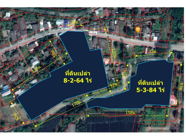 ขายที่ดินเปล่า(ถมแล้ว)  14-2-48 ไร่  (ติดถนนร้องวัวแดง (1006) ) ต.ร้องวัวแดง  อ.สันกำแพง