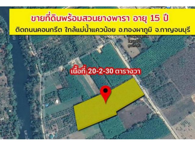 PR770ขายที่ดินสวนยางพารา เนื้อที่ 20-2-30 ไร่ใกล้เทศบาลตำบลลิ่นถิ่น ถนนสาย 323 ต.ลิ่นถิ่น อ.ทองผาภูมิ จ.กาญจนบุรี รับขายราคาคุยกันได้เยอะค่ะ