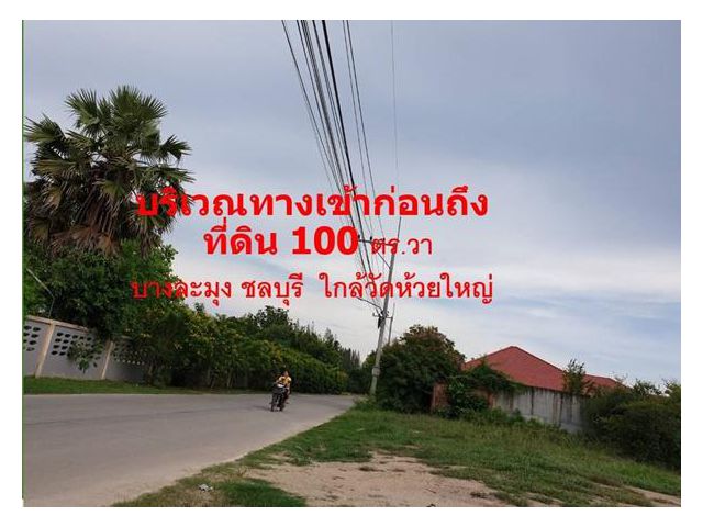 R13-48 ขายที่ดิน 100 ตร.วา บางละมุง ชลบุรี  ใกล้วัดห้วยใหญ่ ใกล้การ์เด้นท์วิลล์ 2 ห้วยใหญ่ พัทยา