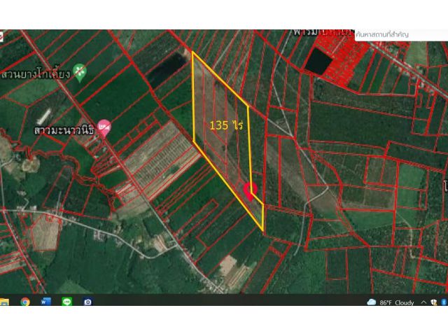 ขายที่ดิน 135 ไร่  ที่ตั้ง ตำบลทุ่งรัง  อำเภอกาญจนดิษฐ์   จังหวัดสุราษฎร์ธานี