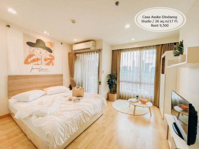 เช่า- Casa อโศก-ดินแดง/ 1 นอน/26 ตรม./ชั้น 17 /ใกล้ MRT พระราม 9 เช่า 9,500