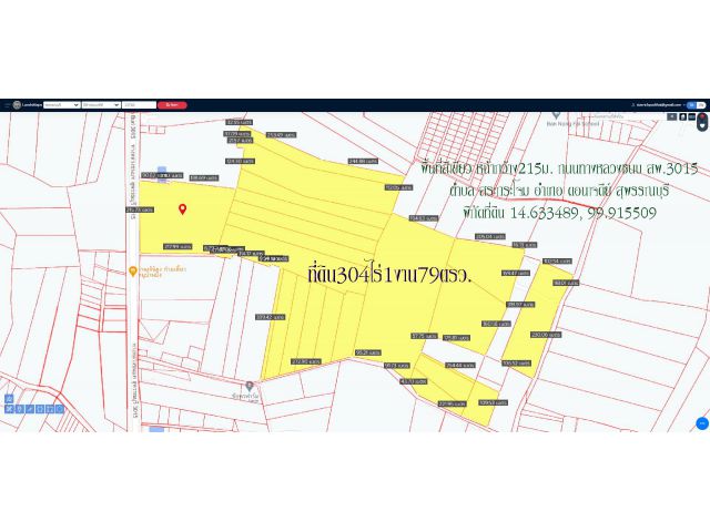 ขายที่ดิน304ไร่1งาน79ตรว. พื้นที่สีเขียว หน้ากว้าง 215ม. ถนนทางหลวงชนบท สพ.3015 ต.สระกระโจม อ.ดอนเจดีย์ จ.สุพรรณบุรี