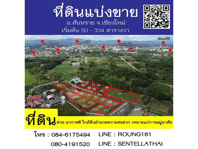 ขายที่ดินสันทราย 50 ตรว.ราคาจับจ้องได้
