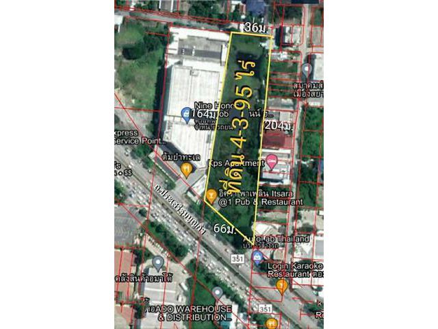 PJD06 ขายที่ดิน 4 ไร่ 3งาน 95 ตร.ว. ถนนประเสริฐมนูญกิจ-เกษตรนวมินทร์ หน้ากว้าง 66 เมตร ความลึก 204 เมตร หลังกว้าง 36 เมต