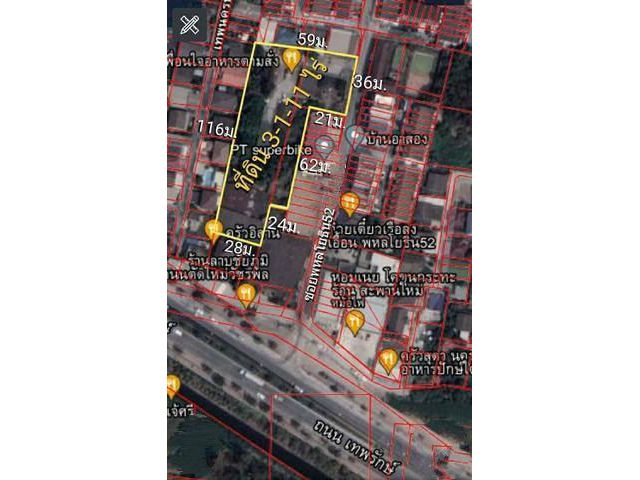PJD06 ที่ดิน ถมแล้ว 3-1-11ไร่ ถนนเทพรักษ์ พหลโยธิน52 เขตสายไหม กรุงเทพ พื้นที่สีเหลือง ย.๓-๑๒