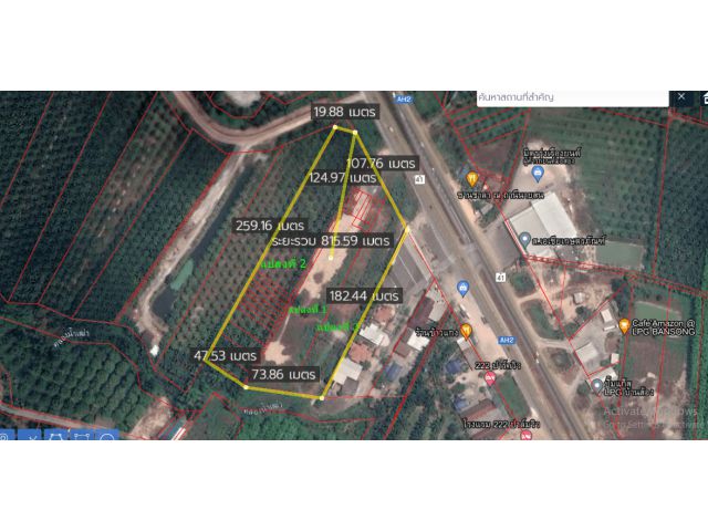 ขายที่ดิน 16 ไร่ แบ่งขายได้ ติดถนนเอเซีย กม.222 สายสุราษฎร์ธานี-ทุ่งสง อ.เวียงสระ จ.สุราษฎร์ธานี