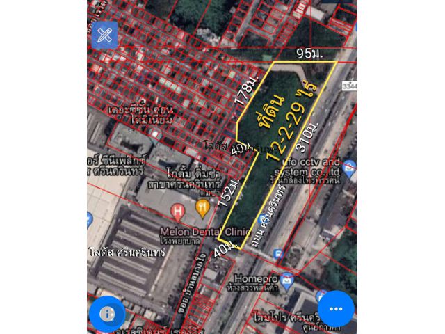 ขายที่ดิน 12-2-29 ไร่ ติดถนนศรีนครินทร์ ใกล้โลตัสศรีนครินทร์ ต.สำโรงเหนือ อ.สมุทรปราการ สมุทรปราการ