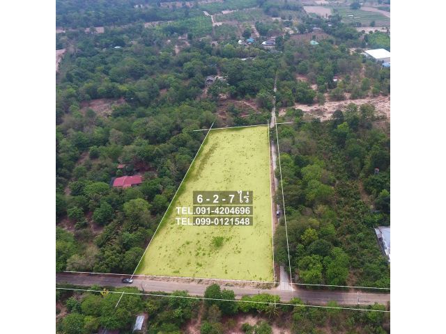 ที่ดินแปลงมุม กม.9 วาริน 6 ไร่ 2 งาน 7 ตร.ว. ตร.ว.ละ 2500 บาท ถูกสุด