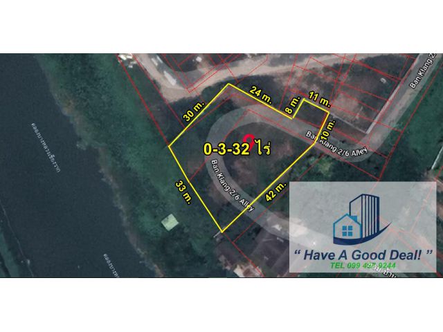 ที่ดินเปล่า 332 ตร.วา ติดคลอง ซ.บ้านกลาง 2/6 (วัดมะขาม) ปทุมธานี