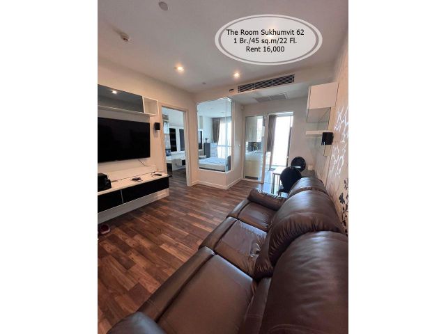 เช่า- The Room Sukhumvit 62/ 1 นอน/45 ตรม./ชั้น 22 /ติด BTS ปุณณวิถี เช่า 16,000