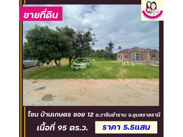 ขายที่ดินเหมาะสร้างบ้านโซนบ้านเกษตรซอย12 วารินชำราบ 95ตารางวา