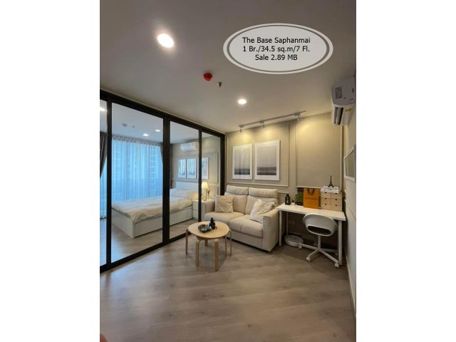 ขาย- The Base สะพานใหม่/1 ห้องนอน/ 34.5 ตร.ม. /ชั้น 7 ติด BTS สายหยุด  ขาย 2.89 ล้าน
