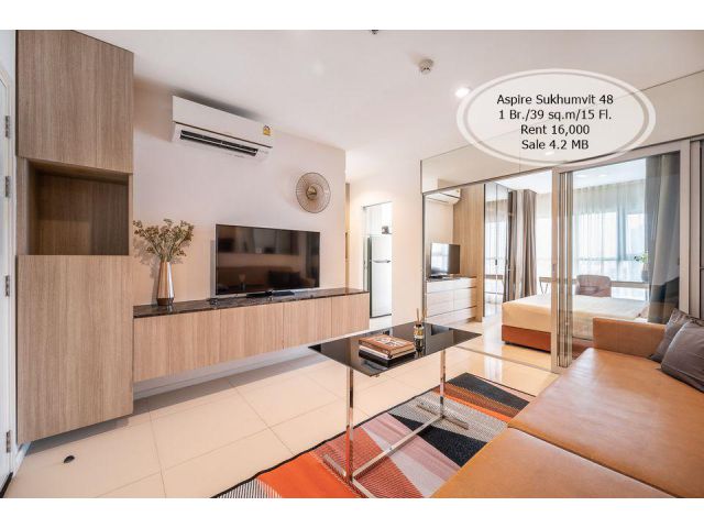 เช่า&ขาย- Aspire สุขุมวิท 48/ 1 นอน/39 ตรม./ชั้น 15 /เช่า 16,000 ขาย 4.2 ล้าน