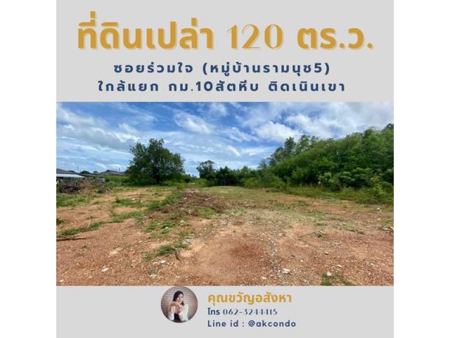 ขายด่วน ที่ดินเปล่า 120 ตร.วา ติดเขาใกล้ หมู่บ้านรามนุช 5 (กม.7)สัตหีบ ชลบุรี