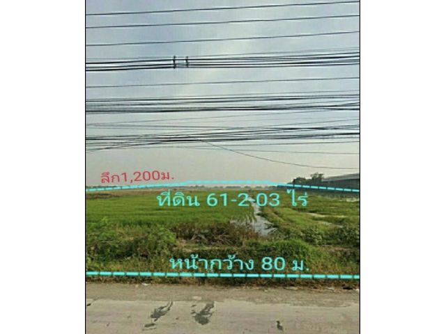 PK110ขายที่ดินติดถนนสุวินทวงศ์ ด้านข้างติดกับโรงงานขนาดใหญ่  สามารถขอเปลี่ยน ผังสีได้เพื่อสร้างโรงงานได้  เนื้อที่ 61 ไร