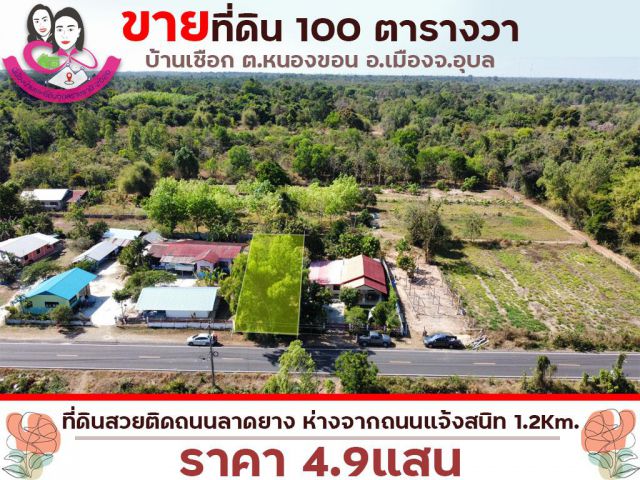 ขายที่ดินเปล่า ติดถนนลาดยาง เนื้อที่ดิน 100ตารางวา โซนบ้านเชือก ต.หนองขอน อ.เมือง จ.อุบล