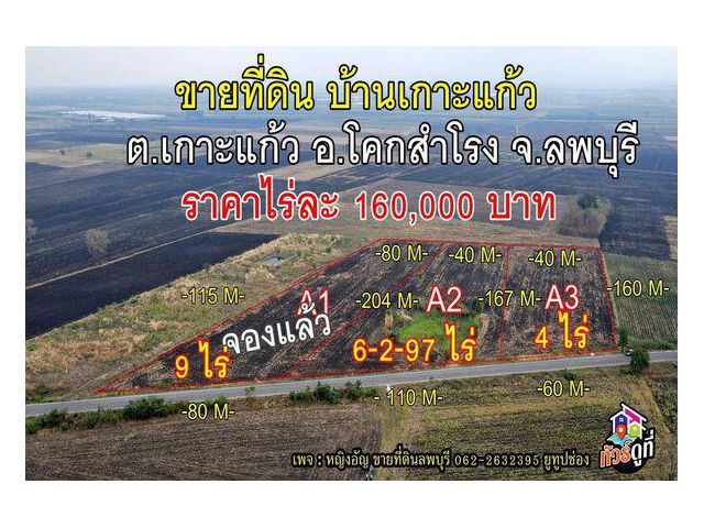 ที่ดินแบ่งขายราคาถูกมาก บ้านเกาะแก้ว ต.เกาะแก้ว อ.โคกสำโรง จ.ลพบุรี