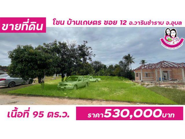 ขายที่ดินเหมาะสร้างบ้านโซนบ้านเกษตรซอย12 วารินชำราบ เนื้อที่ 95ตารางวา