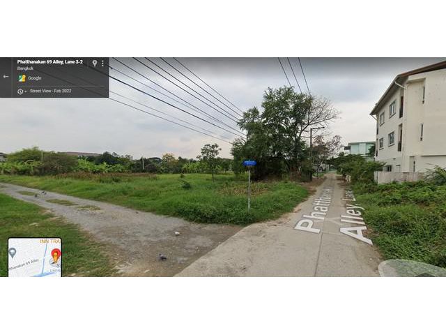 ขายที่ดิน พัฒนาการซอย 69 เนื้อที่ 200 ตรว  ทำเลดีใกล้ถนนใหญ่เพียง 400 เมตร แปลงมุม เหมาะสร้างบ้าน อาคาร สำนักงาน