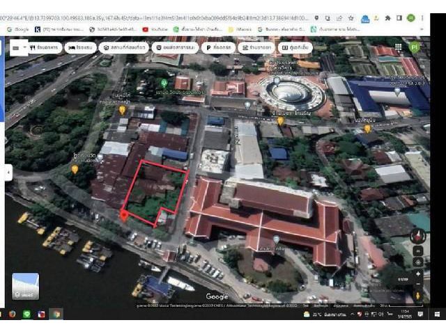 ให้เช่าที่ดินริมแม่น้ำเจ้าพระยา ฝั่งธน ถนนประชาธิปก สะพานพุทธ เนื้อที่ 270 ตารางวา ที่ดินหน้ากว้างประมาณ 20 เมตร