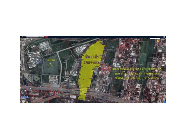 ✅ Land for sale 114 rai 2 ngan 34 sq m. Filled, orange area, width 147 m., Rama 9 Road, Bang Kapi Subdistrict, Huai Khwa