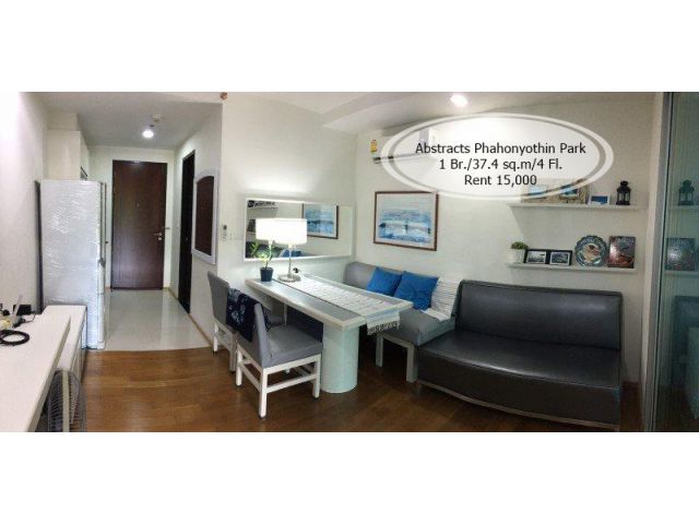 เช่า- Abstracts Phahonyothin Park / 1 นอน/37.4 ตรม./ชั้น 4 /ใกล้ MRT พหลโยธิน เช่า 15,000