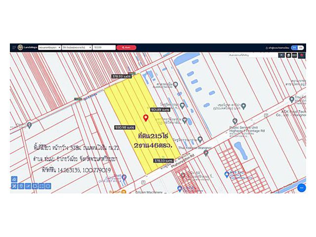 ✅ Land for sale 215 rai 2 ngan 46 sq m. Green area, width 378 m., Phaholyothin Road km. 72, Chamab Subdistrict, Wang Noi