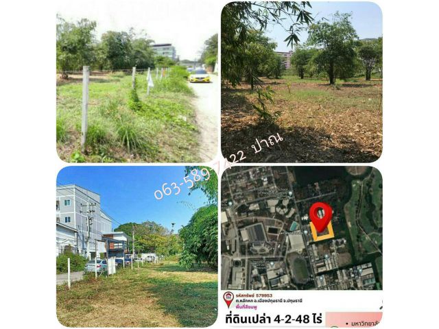 ขายที่ดินเปล่า ใกล้ ม. รังสิต , ใกล้สนามกอล์ฟเมืองเอก  ด้านหลังติดคลอง สวยมาก     เนื้อที่  4-2-48  ไร่