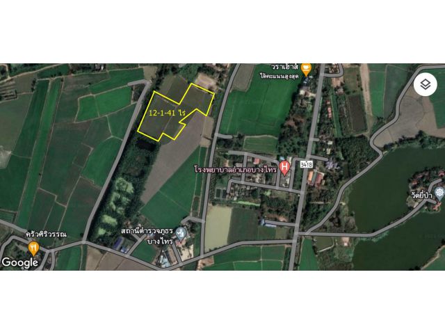 ขายที่ดิน 12 ไร่ หลังโรงพยาบาลบางไทร ใกล้สถานีตำรวจ