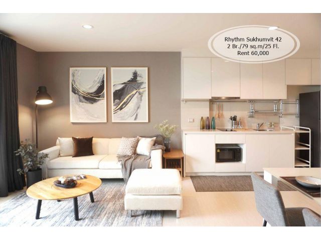 เช่า- Rhythm Sukhumvit 42/2 ห้องนอน/ 79 ตร.ม. /ชั้น 25 ใกล้ BTS เอกมัย  เช่า 60,000