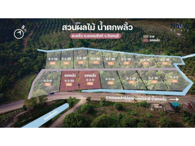 ขายด่วน ที่ดินแบ่งแปลงสวนผลไม้ น้ำตกพลิ้ว - จันทบุรี