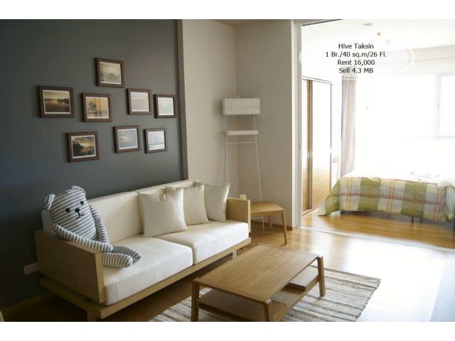 เช่า&ขาย- Hive Taksin /1 ห้องนอน/ 40 ตร.ม. /ชั้น  26 ใกล้ BTS วงเวียนใหญ่ เช่า 16,000 /ขาย 4.6 ล้าน