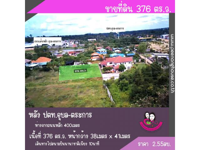 ขายที่ดินเหมาะสร้างบ้าน เนื้อที่ 376ตารางวา บ้านปลาดุก อ.เมือง จ.อุบล