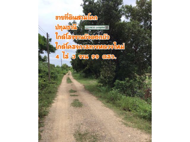 ขายที่ดินสามโคก ใกล้โรงงานถังดอกบัว ใกล้โครงการทางหลวงใหม่ 4 ไร่ 3 งาน 99 ตรว. ไร่ละ 2 ล้าน
