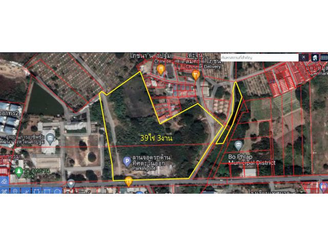 ขายที่ดินเปล่า 39ไร่ 3งาน (ผังชมพู)  ข้างๆอุทธยานการอาชีพชัยพัฒนา