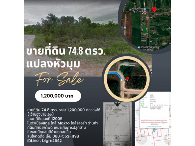 ขายที่ดิน 74.8 ตรว. ในตัวเมืองสตูล แปลงหัวมุมถนน