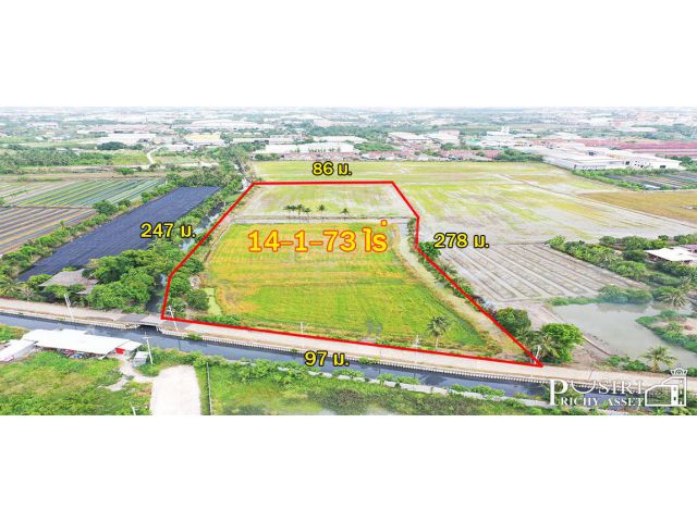 ซื้อทำกำไรได้มากกว่า 100 % กับที่ทรงสวย 14 ไร่เศษ หน้ากว้าง 97 ม. ใกล้ ถ. ตัดใหม่ กัลปพฤกษ์  พุทธสาคร kk5104s