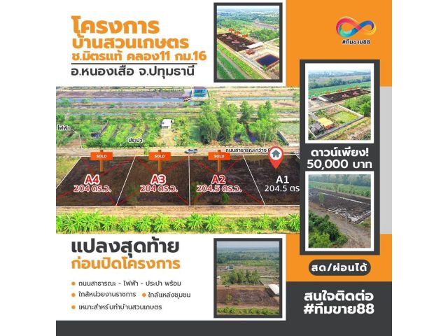 ขาย - ที่ดินขนาด 204.50 ตารางวา  ถนน 3022  บึงกาสาม หนองเสือ ปทุมธานี  TRL-17