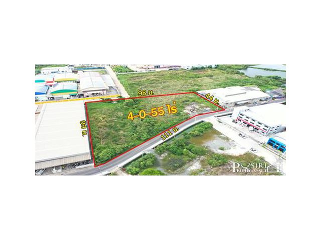 สร้าง โรงงานสวย 4 ไร่ หน้ากว้างเด่น 111 ม. เทรลเลอร์ เข้าออกสะดวก ติดถนน ซอยราษฏร์สามัคคี 5 ใกล้ถนนเศรษฐกิจเพียง 1.1 กม.