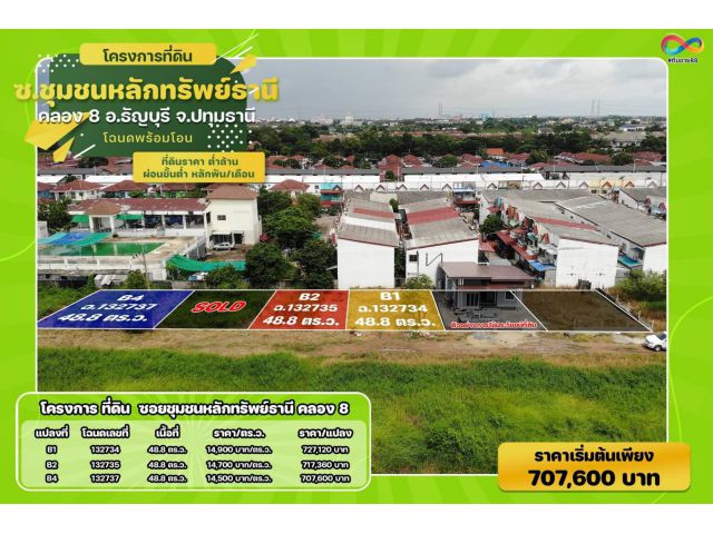 ขาย - ที่ดินขนาด 48.80 ตารางวา    ลำผักกูด  ธัญบุรี ปทุมธานี  TRL-21