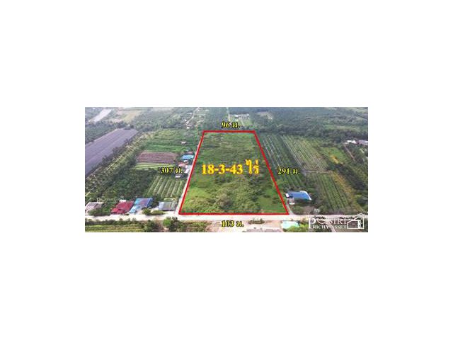 ขายที่ 18 ไร่ ติดถนนเส้นวัดคลองตัน ที่สวยสี่เหลี่ยมสวย หน้ากว้าง ติดถนนถึง 100 เมตร ด้านหลังติดคลอง บรรยากาศดี - KK2138S