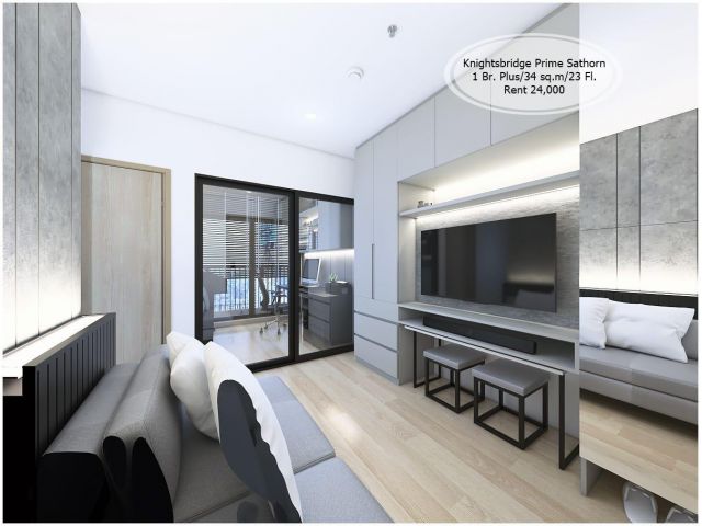 เช่า- Knightsbridge prime Sathorn / 1 นอน+ 1 ห้องทำงาน /34 ตรม./ชั้น 23 /ใกล้ BTS ช่องนนทรี เช่า 24,000