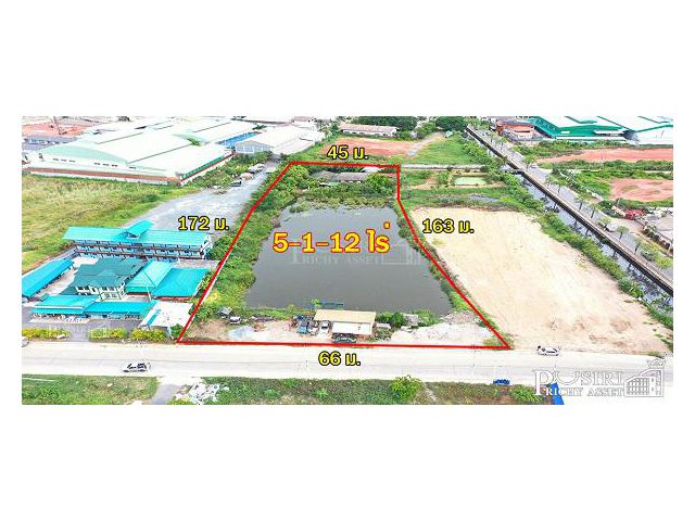 สร้างโรงงานได้หลากหลาย 3,500 ตร.ม. บนที่สีชมพู 5 ไร่เศษ หน้ากว้างๆ 66 ม. ติดถนนคอนกรีต 10 ม.