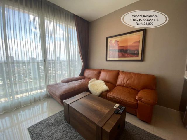 เช่า- Menam Residence  / 1 นอน/ 45 ตรม./ชั้น 23 / ใกล้ BTS สะพานตากสิน เช่า 28,000