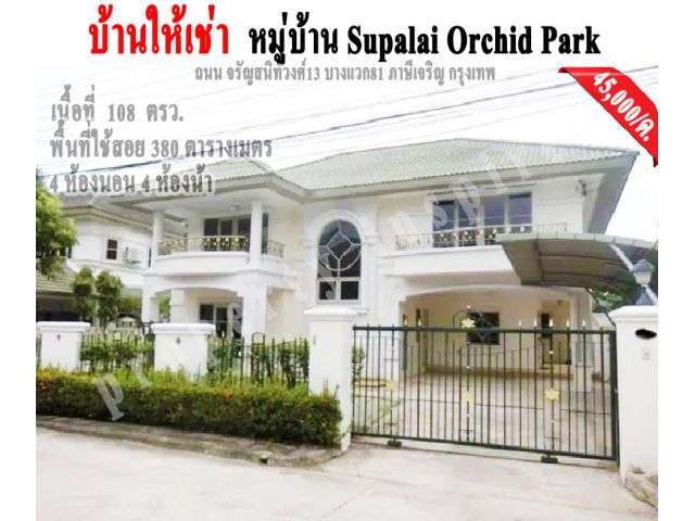 ให้เช่าบ้านเดียว หมู่บ้าน Supalai Orchid Park ถนน จรัญสนิทวงศ์13 บางแวก81 ภาษีเจริญ กรุงเทพ