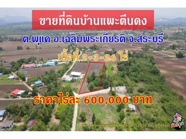 ที่ดินบ้านแพะตีนดงแบ่งขาย  เนื้อที่ 2-3-26 ไร่  ราคาไร่ละ 600,000 บาท ต.พุแค อ.เฉลิมพระเกียรติ จ.สระบุรี